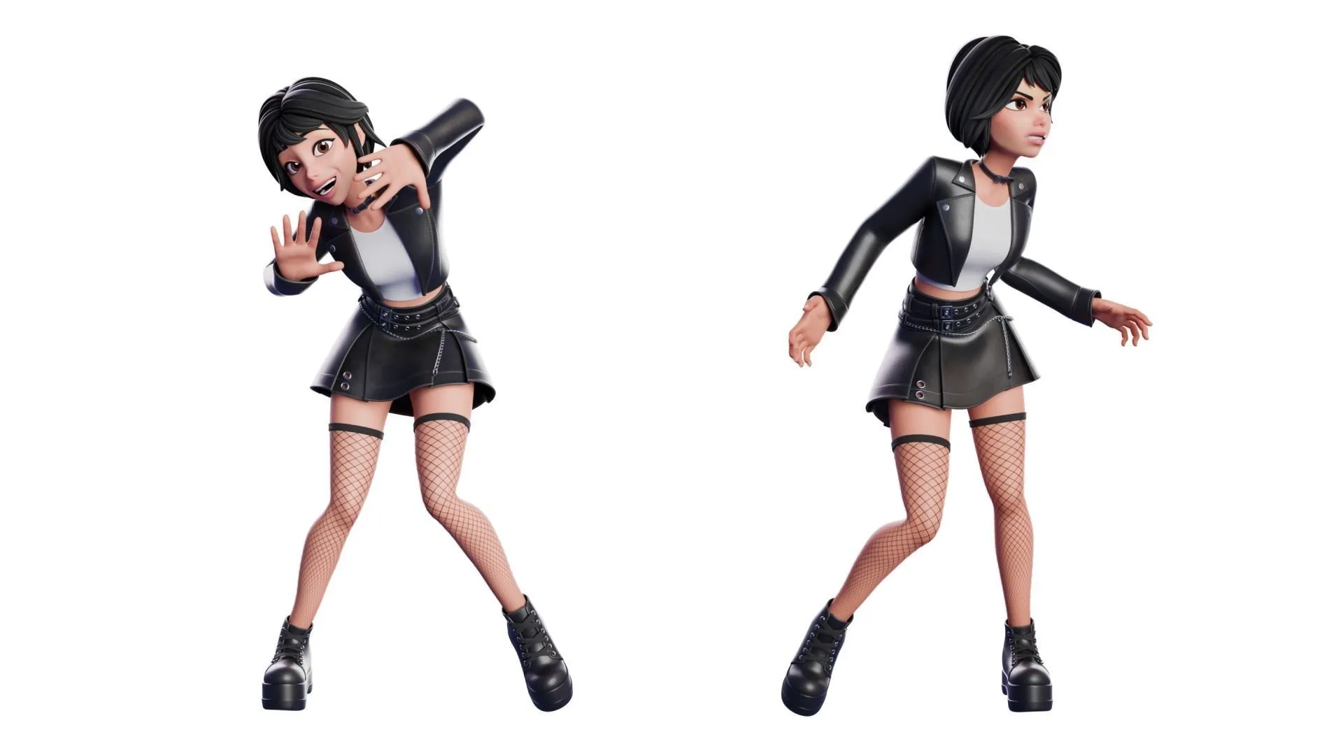 Cartoon Emo Goth K-pop Girl Woman 3D animation showcase